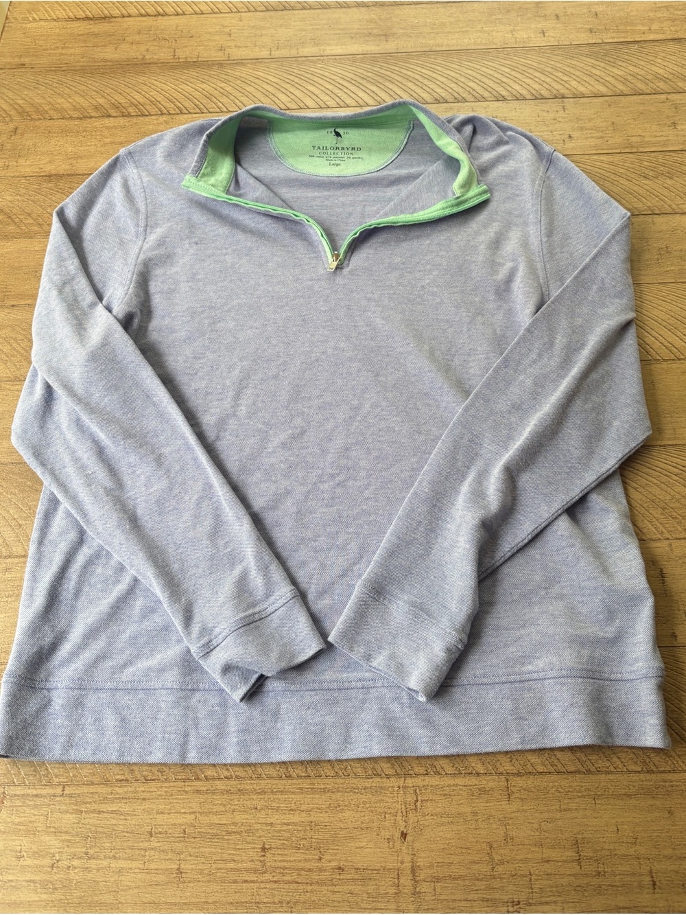 Tailorbyrd Light Blue Pullover with Mint Green Collar Trim